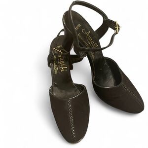 1980s Zafon Gabrielle Black Slingback Heels Size 7.5 All Leather Made in Italy